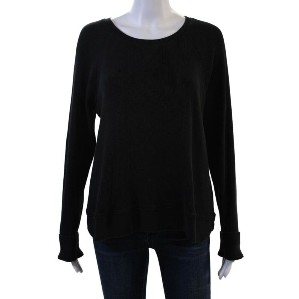 Leallo Womens Pullover Sweatshirt Black 100% Cotton Crew Neck Long Sleeve Size M
